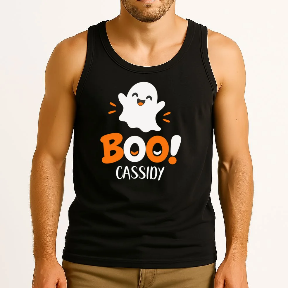 Halloween Boo Name Personalized Custom Gift - Cute Ghost Custom Halloween Design Men's Tank Top - Front 2