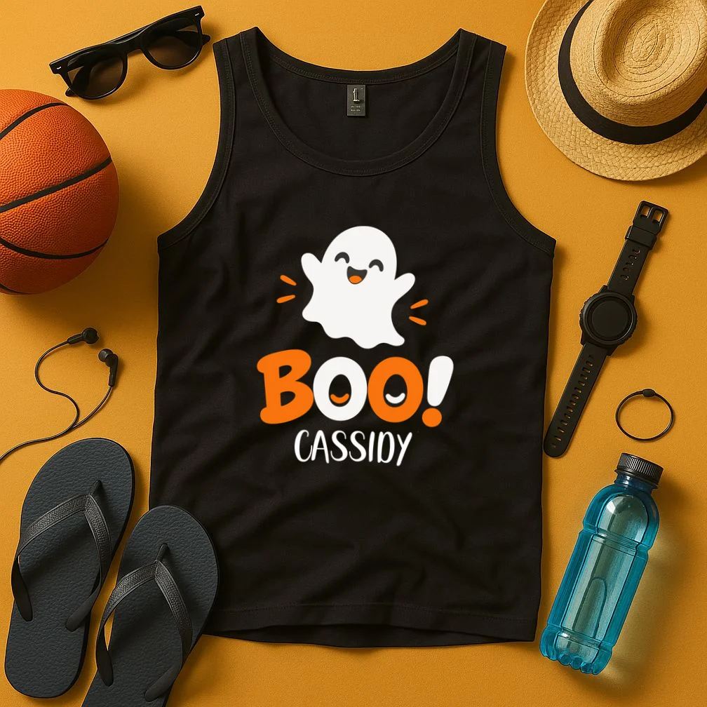 Halloween Boo Name Personalized Custom Gift - Cute Ghost Custom Halloween Design Men's Tank Top - Front 3