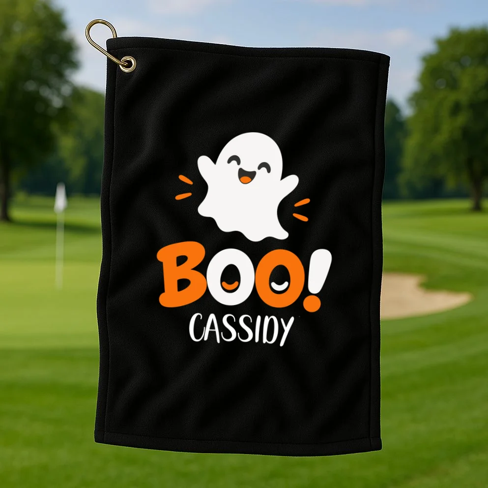 Halloween Boo Name Personalized Custom Gift - Cute Ghost Custom Halloween Design Golf Towel - Front 1