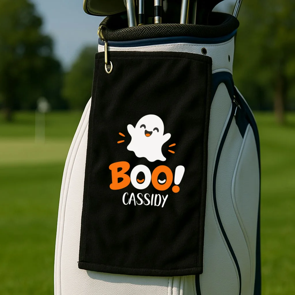 Halloween Boo Name Personalized Custom Gift - Cute Ghost Custom Halloween Design Golf Towel - Front 2