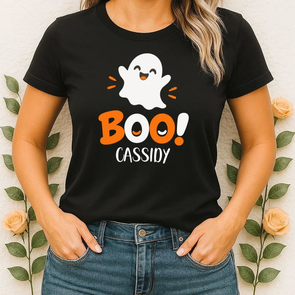 Halloween Boo Name Personalized Custom Gift - Cute Ghost Custom Halloween Design Women's T-Shirt - Front 1