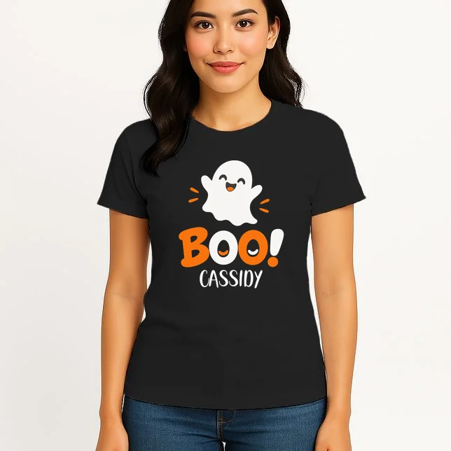 Halloween Boo Name Personalized Custom Gift - Cute Ghost Custom Halloween Design Women's T-Shirt - Front 3