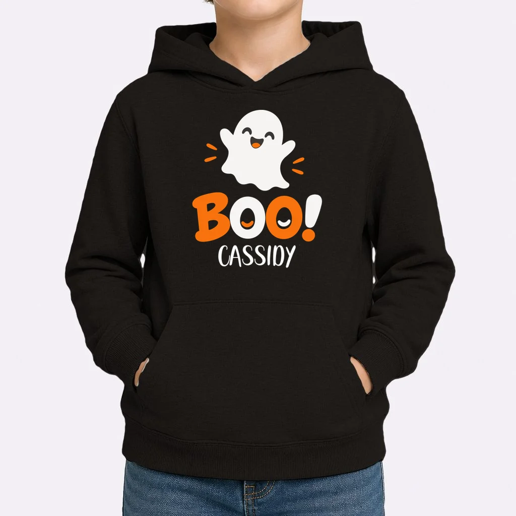 Halloween Boo Name Personalized Custom Gift - Cute Ghost Custom Halloween Design Kids Hoodie - Front 1