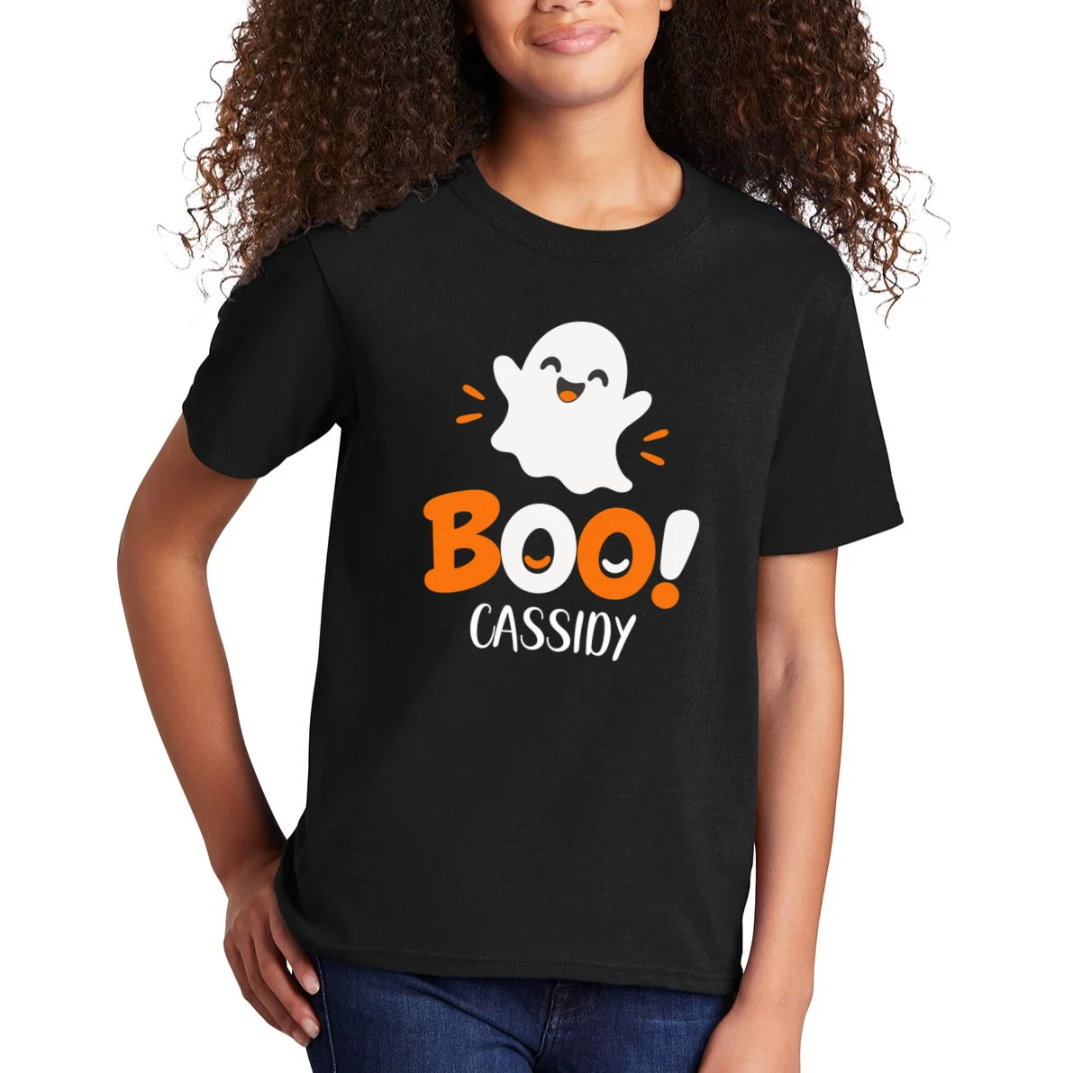 Halloween Boo Name Personalized Custom Gift - Cute Ghost Custom Halloween Design Kids T-Shirt - Front 1