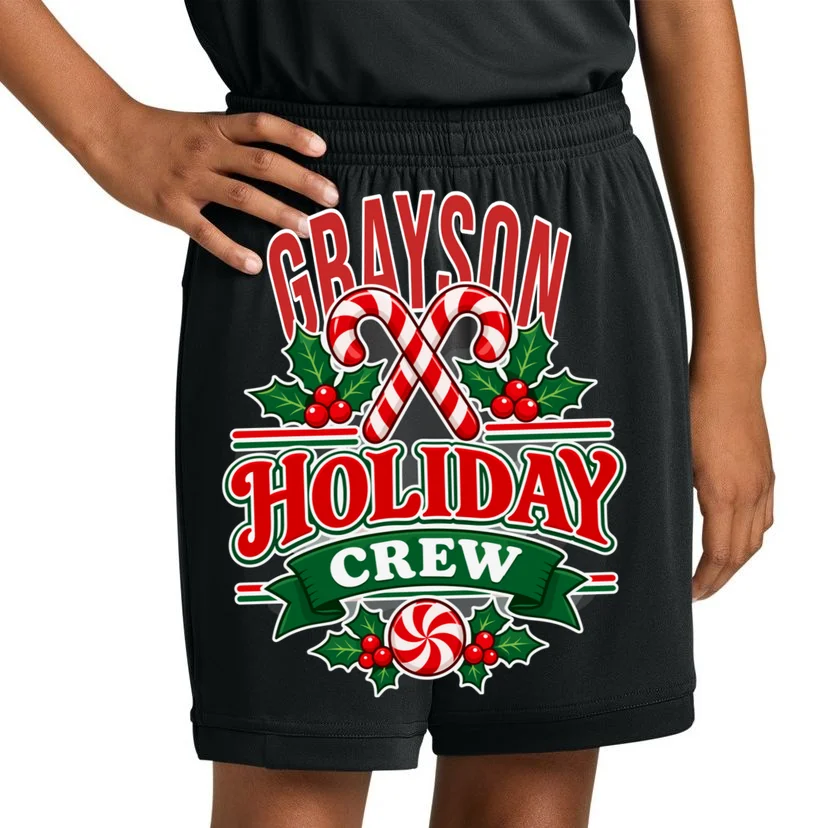 Holiday Crew – Personalized Christmas Candy Cane Design Kids Shorts - Front 1