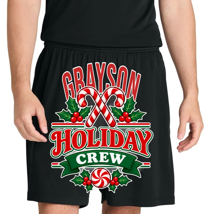 Holiday Crew – Personalized Christmas Candy Cane Design Men's Shorts - Front 1
