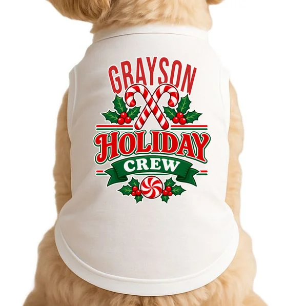 Holiday Crew – Personalized Christmas Candy Cane Design Doggie Tank Front