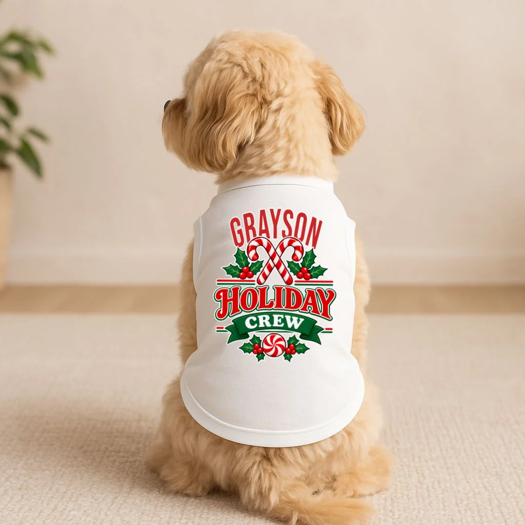 Holiday Crew – Personalized Christmas Candy Cane Design Doggie Tank - Front 1