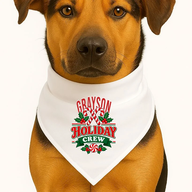 Holiday Crew – Personalized Christmas Candy Cane Design Dog Bandana - Front 1