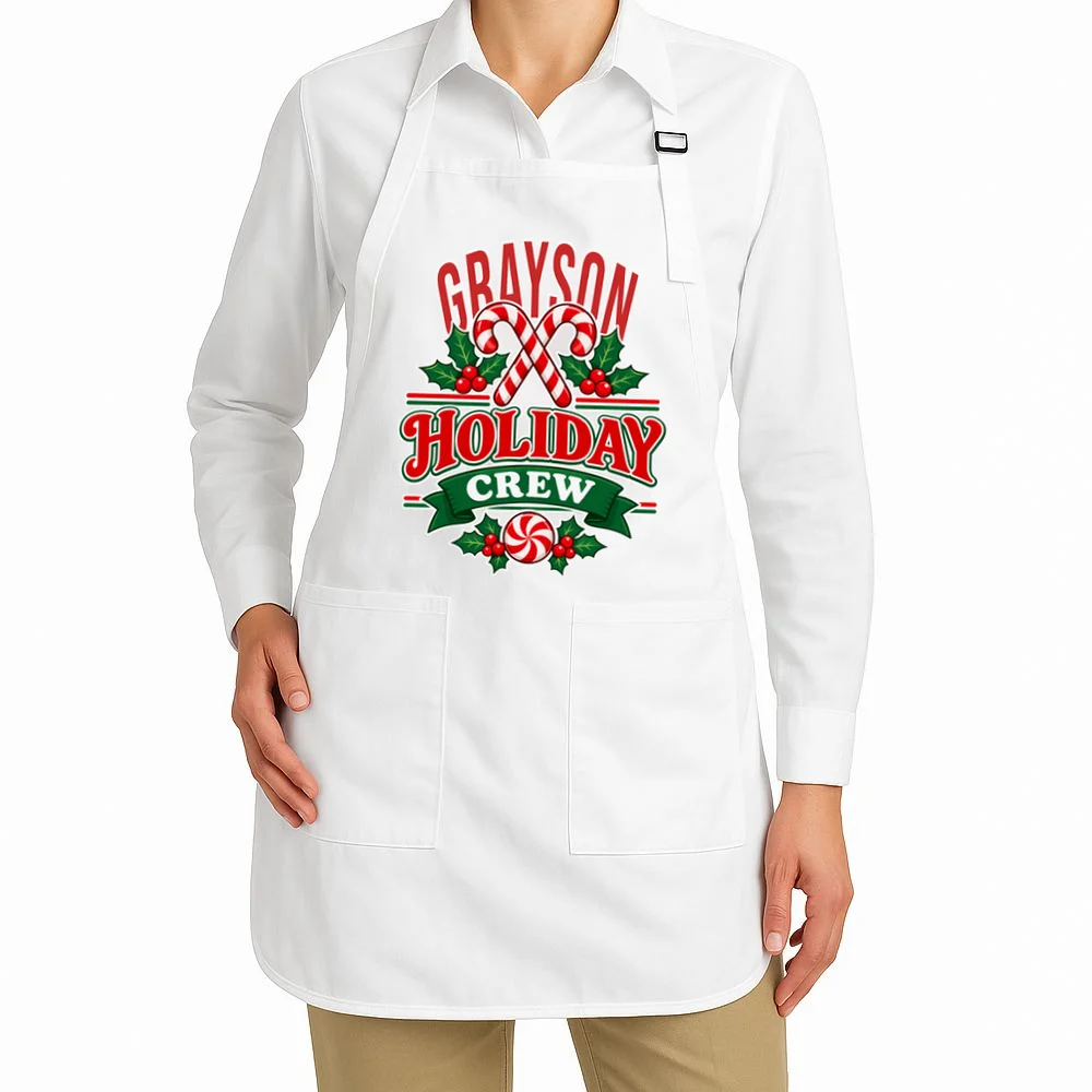 Holiday Crew – Personalized Christmas Candy Cane Design Apron - Front 1
