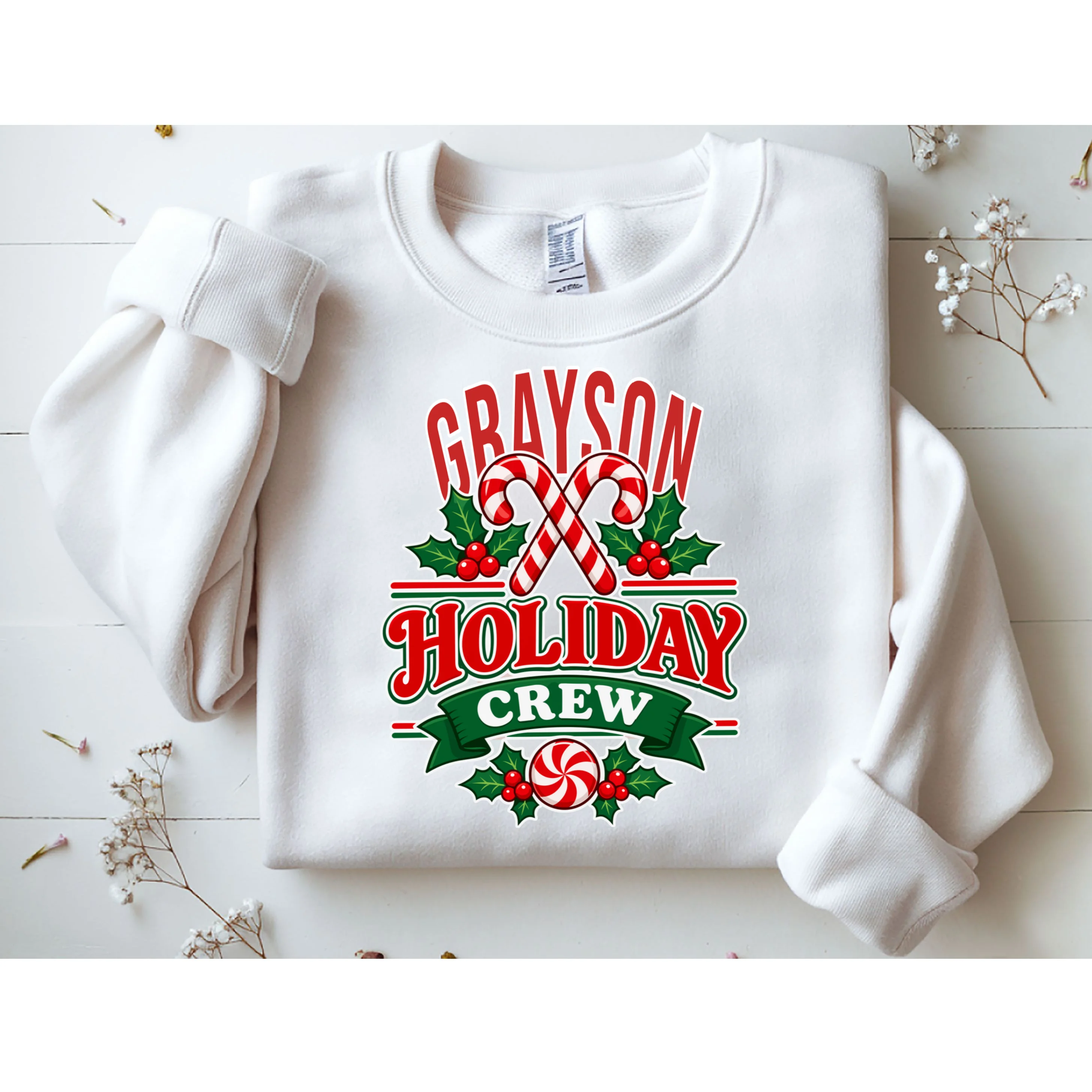 Holiday Crew – Personalized Christmas Candy Cane Design Men's Sweatshirt - Front 1