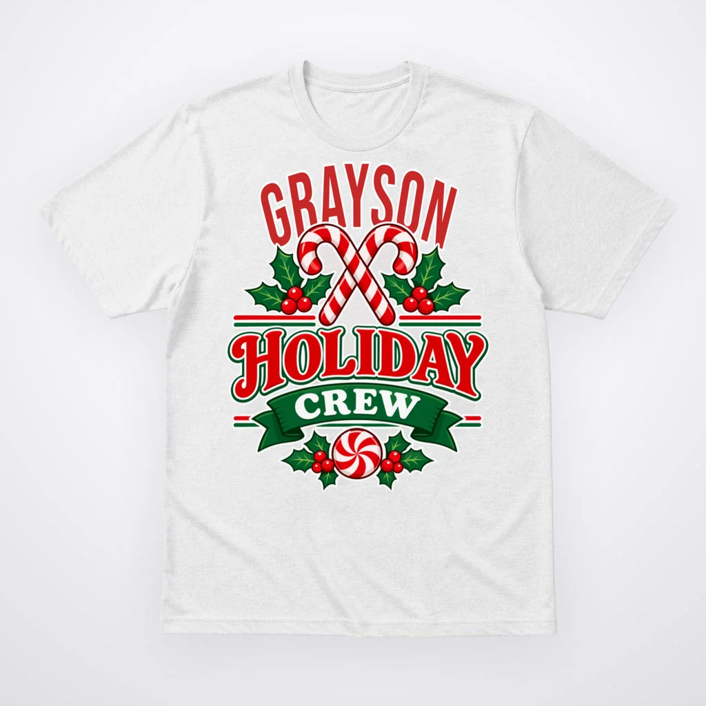 Holiday Crew – Personalized Christmas Candy Cane Design Men's T-Shirt Front