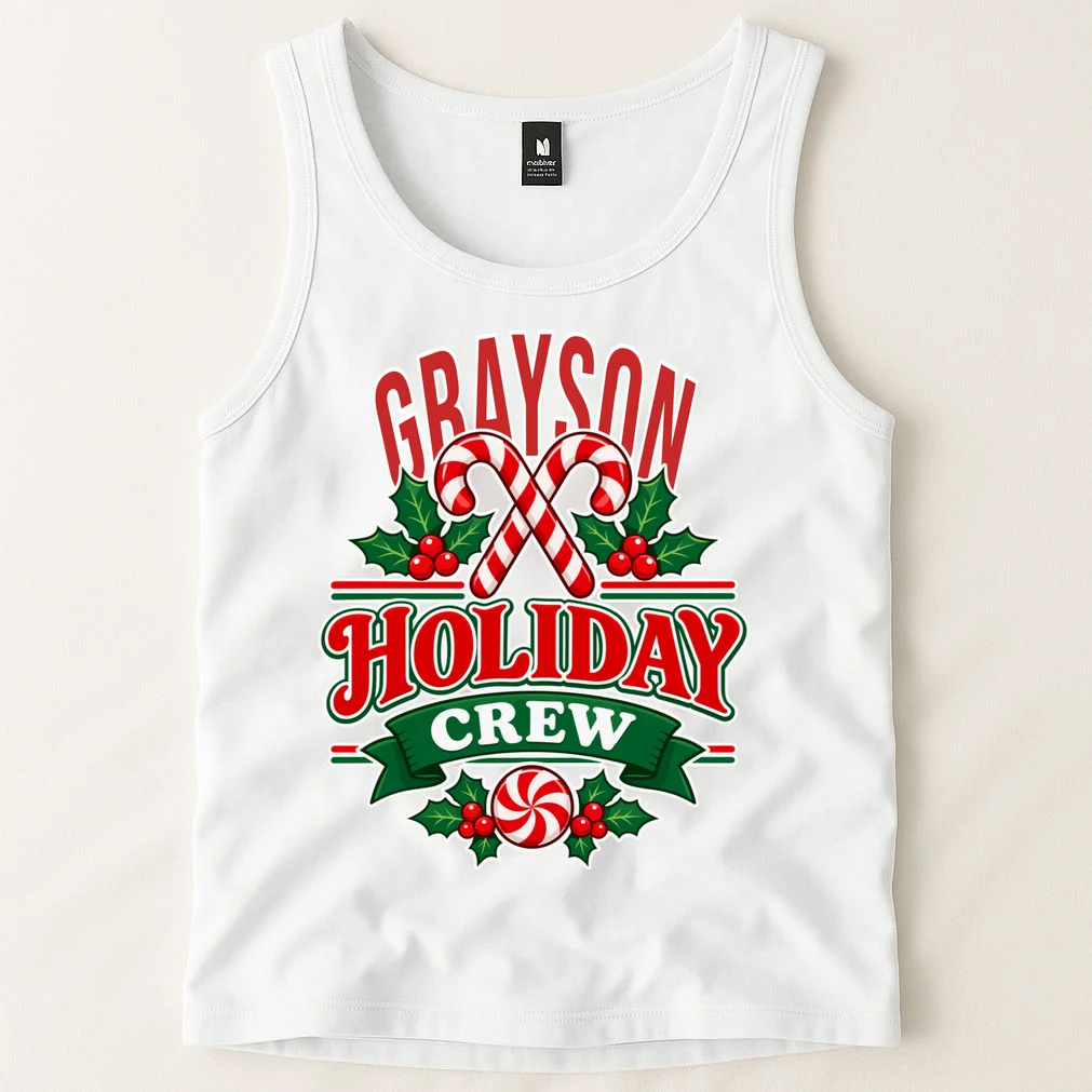 Holiday Crew – Personalized Christmas Candy Cane Design Men's Tank Top - Front 1
