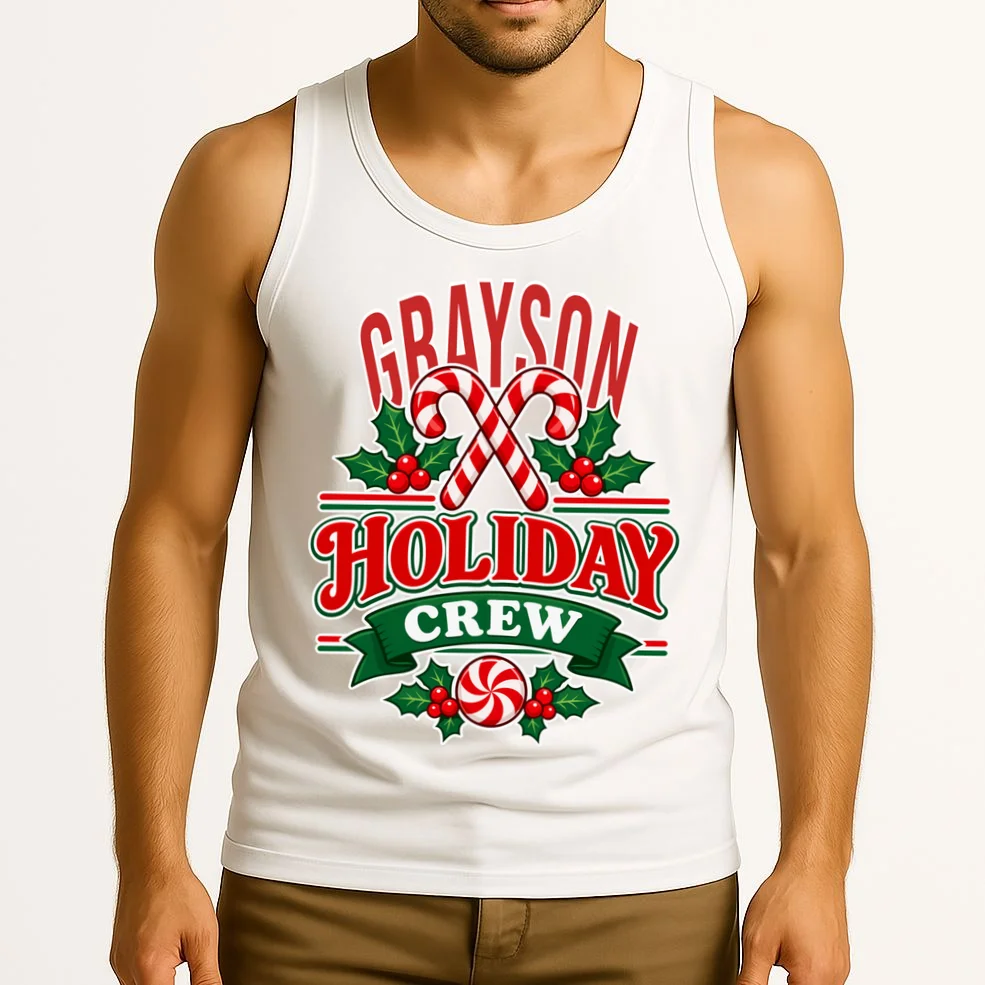 Holiday Crew – Personalized Christmas Candy Cane Design Men's Tank Top - Front 2