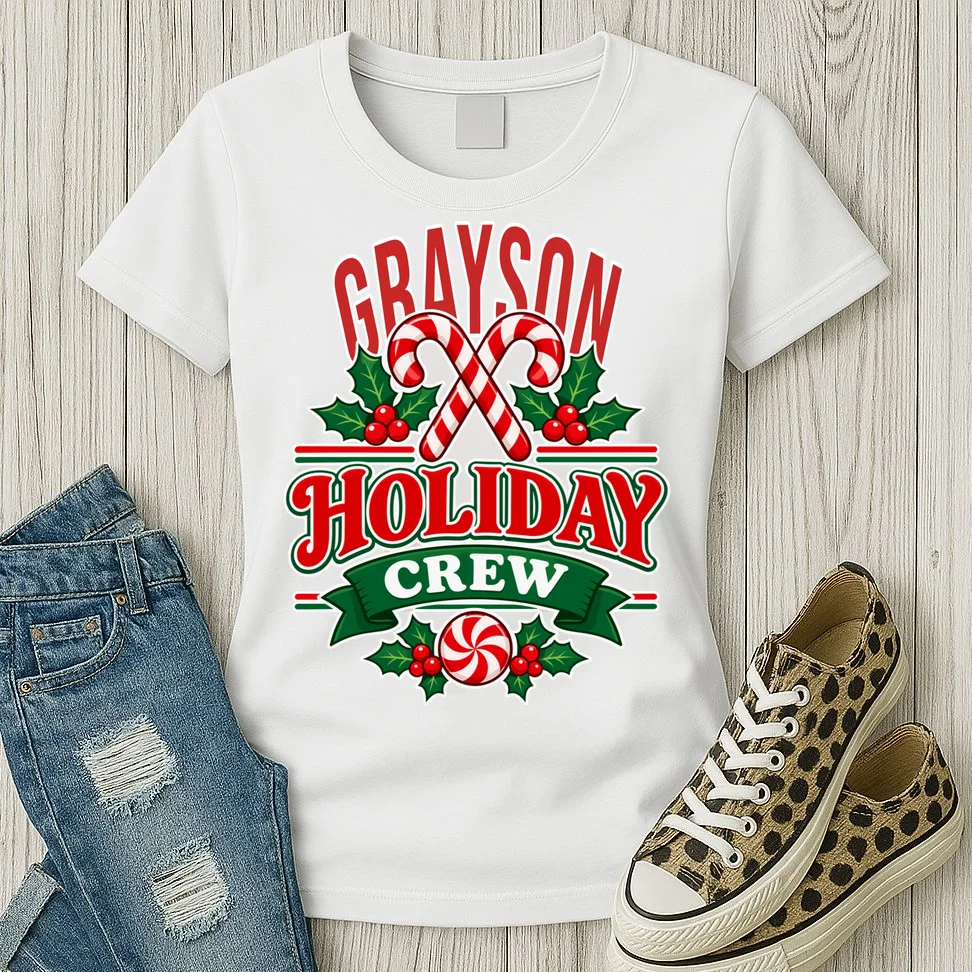 Holiday Crew – Personalized Christmas Candy Cane Design Women's T-Shirt - Front 2