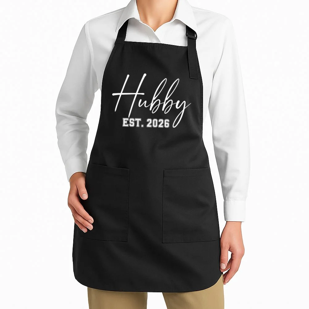 Hubby Est – Customizable Year Wedding Gift for Anniversary Apron - Front 1