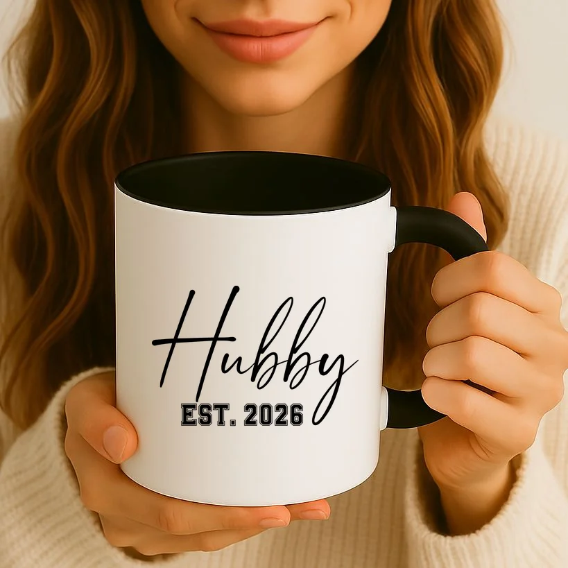 Hubby Est – Customizable Year Wedding Gift for Anniversary Coffee Mug - Front 2