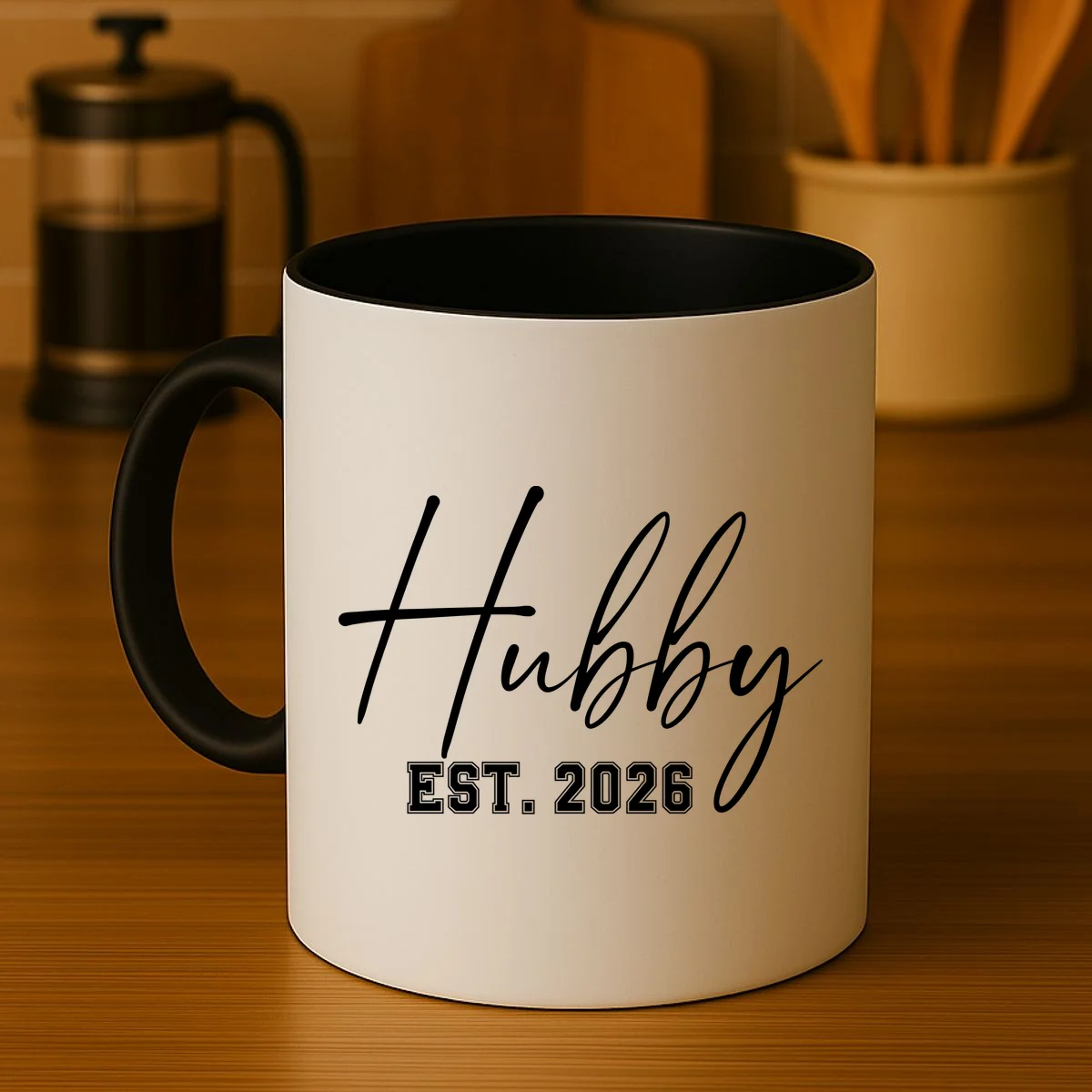 Hubby Est – Customizable Year Wedding Gift for Anniversary Coffee Mug - Front 3
