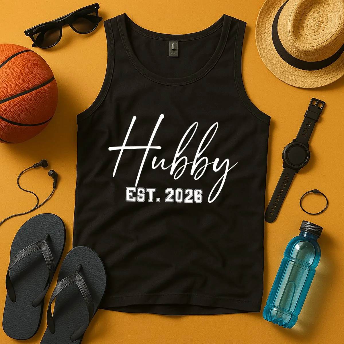Hubby Est – Customizable Year Wedding Gift for Anniversary Tank Top - Front 3