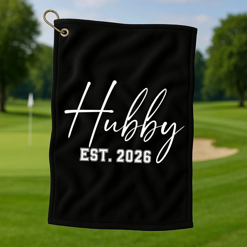 Hubby Est – Customizable Year Wedding Gift for Anniversary Golf Towel - Front 1
