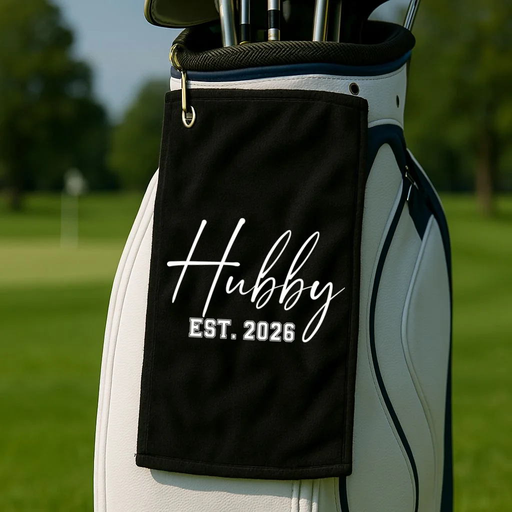 Hubby Est – Customizable Year Wedding Gift for Anniversary Golf Towel - Front 2