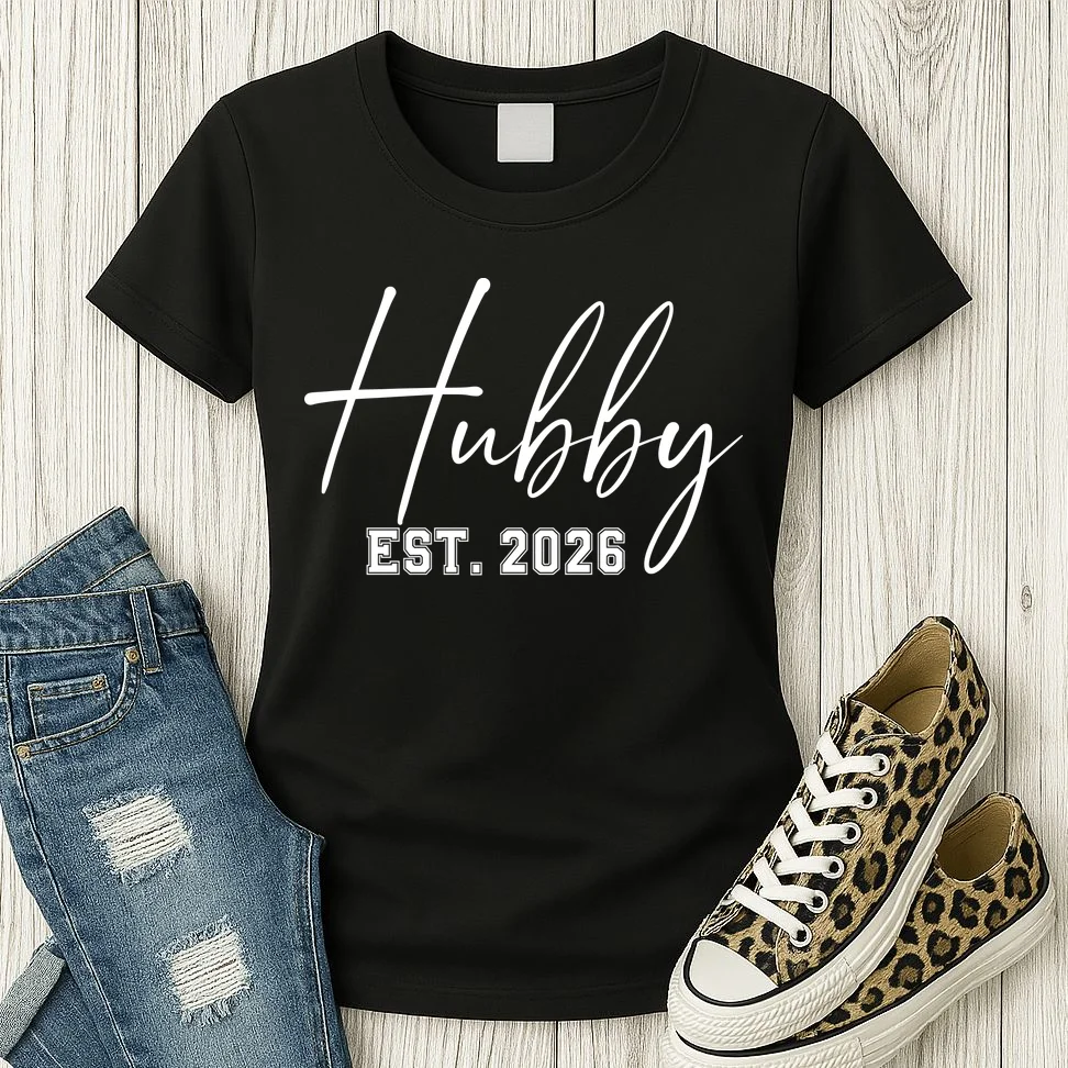 Hubby Est – Customizable Year Wedding Gift for Anniversary Women's T-Shirt - Front 2