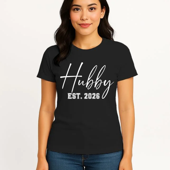 Hubby Est – Customizable Year Wedding Gift for Anniversary Women's T-Shirt - Front 3