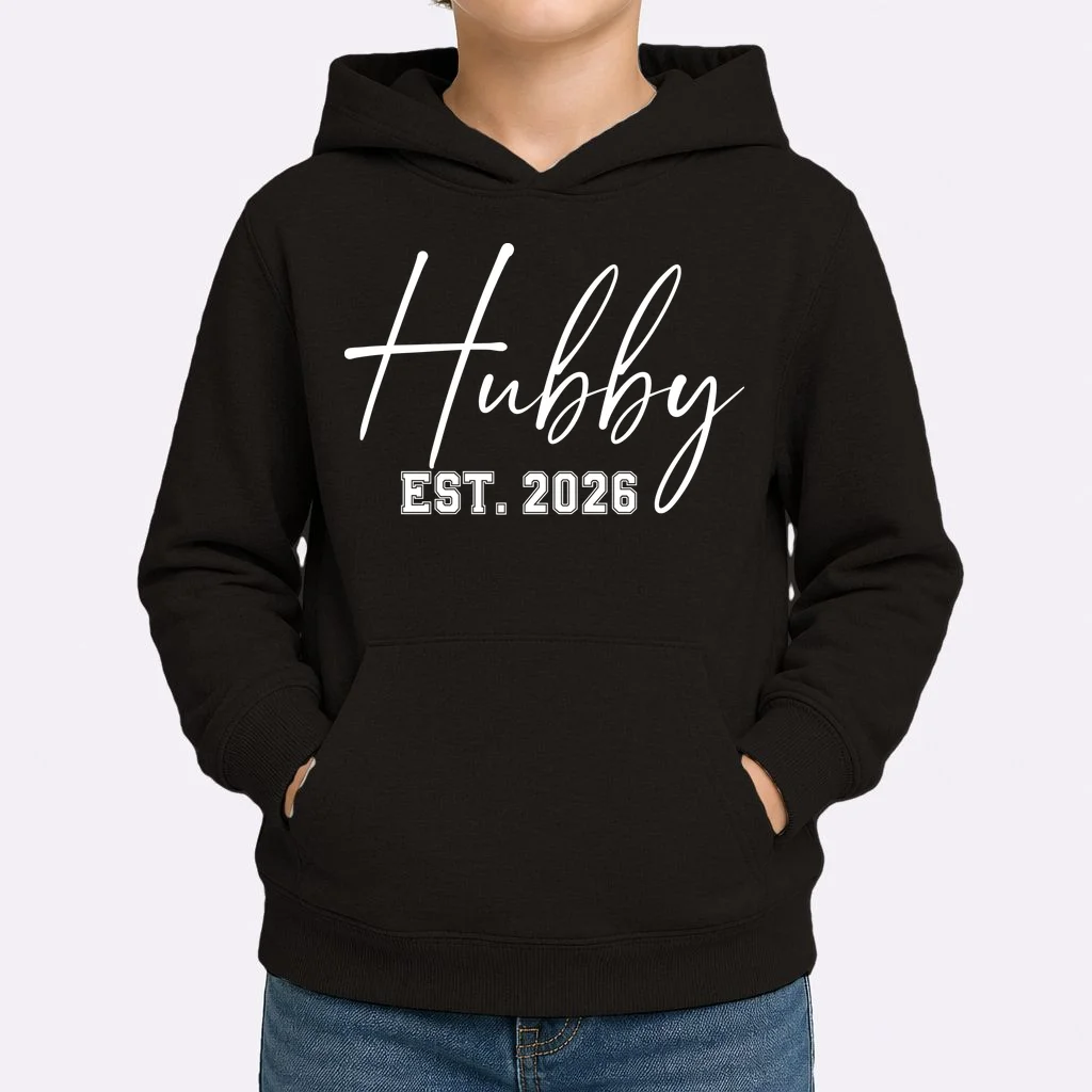 Hubby Est – Customizable Year Wedding Gift for Anniversary Kids Hoodie - Front 1