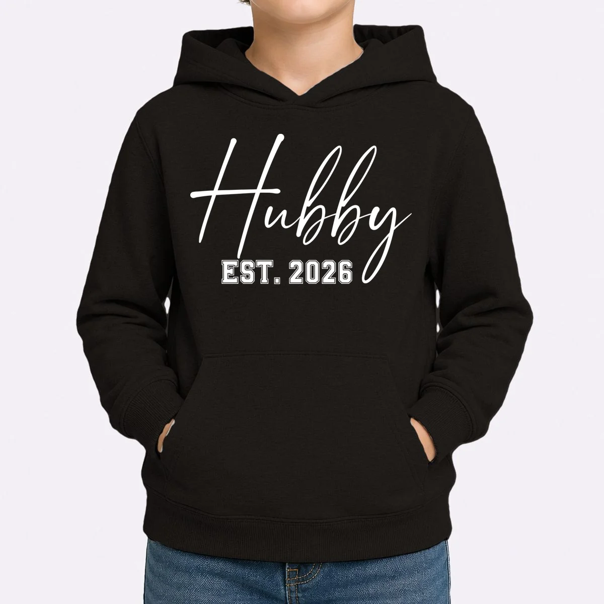 Hubby Est – Customizable Year Wedding Gift for Anniversary Kids Hoodie - Front 1