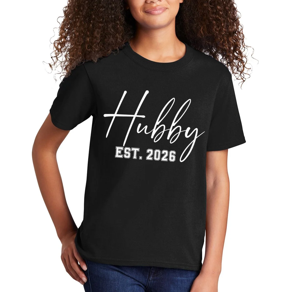 Hubby Est – Customizable Year Wedding Gift for Anniversary Kids T-Shirt - Front 1