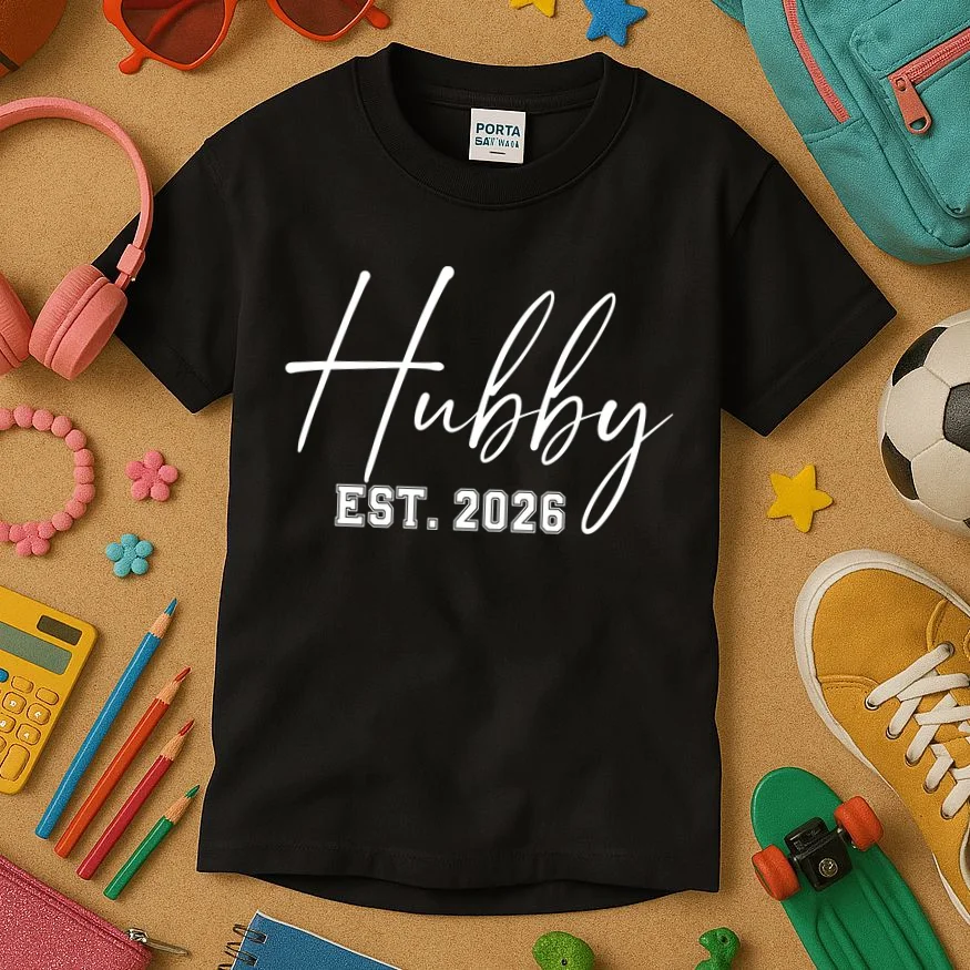 Hubby Est – Customizable Year Wedding Gift for Anniversary Kids T-Shirt - Front 2