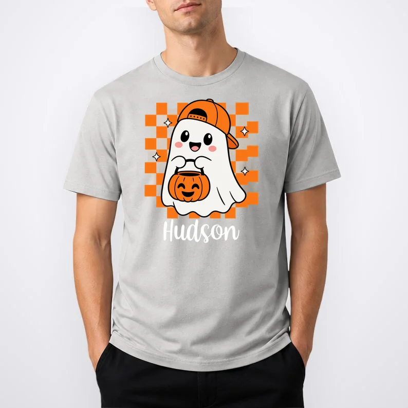 Halloween Ghost Name Personalized Custom Gift - Cute Ghost Pumpkin Custom Design Men's T-Shirt - Front 1