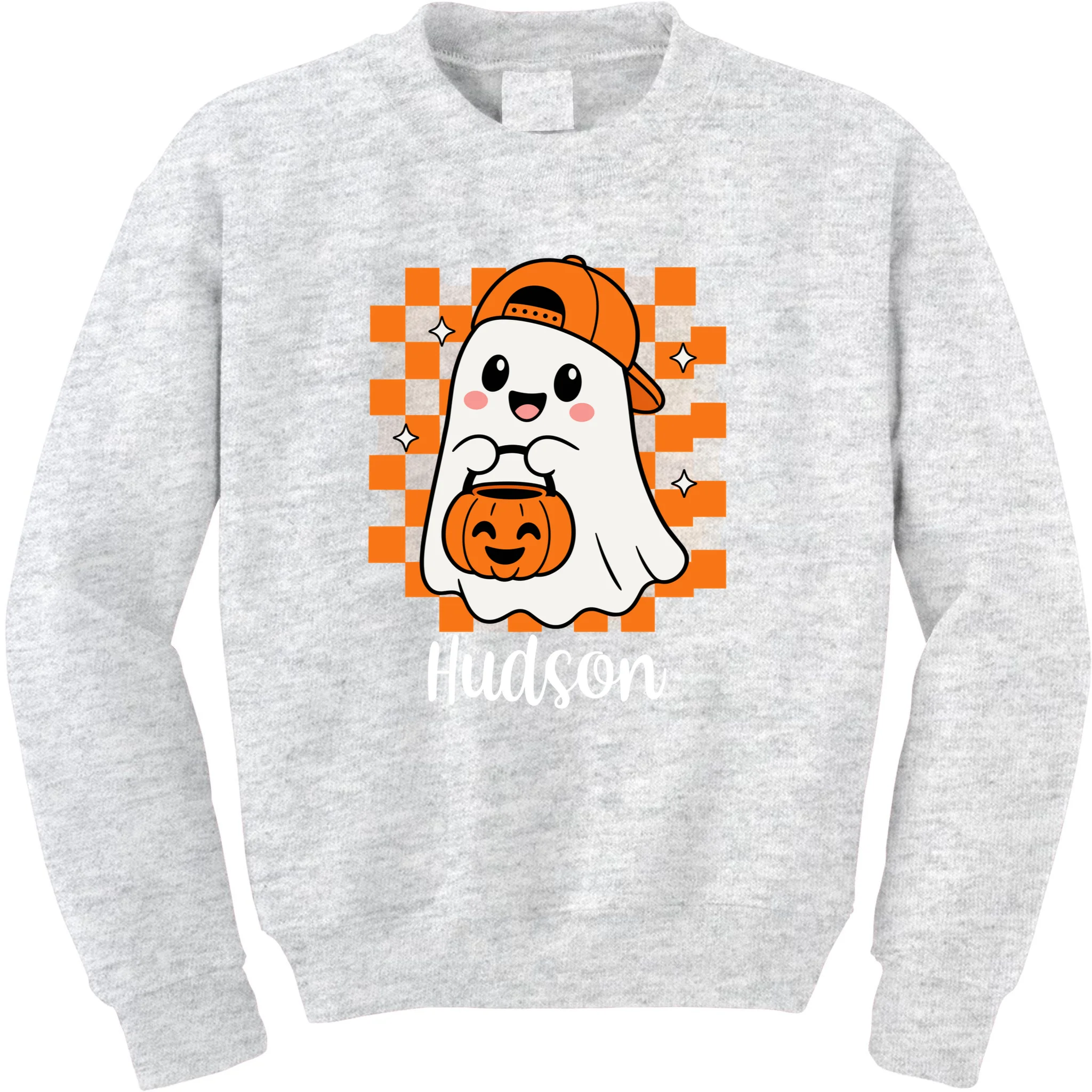 Halloween Ghost Name Personalized Custom Gift - Cute Ghost Pumpkin Custom Design Kids Sweatshirt Front