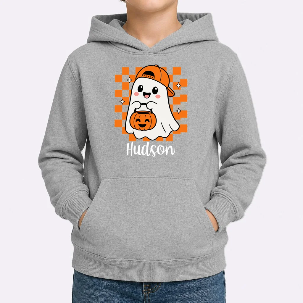 Halloween Ghost Name Personalized Custom Gift - Cute Ghost Pumpkin Custom Design Kids Hoodie - Front 1