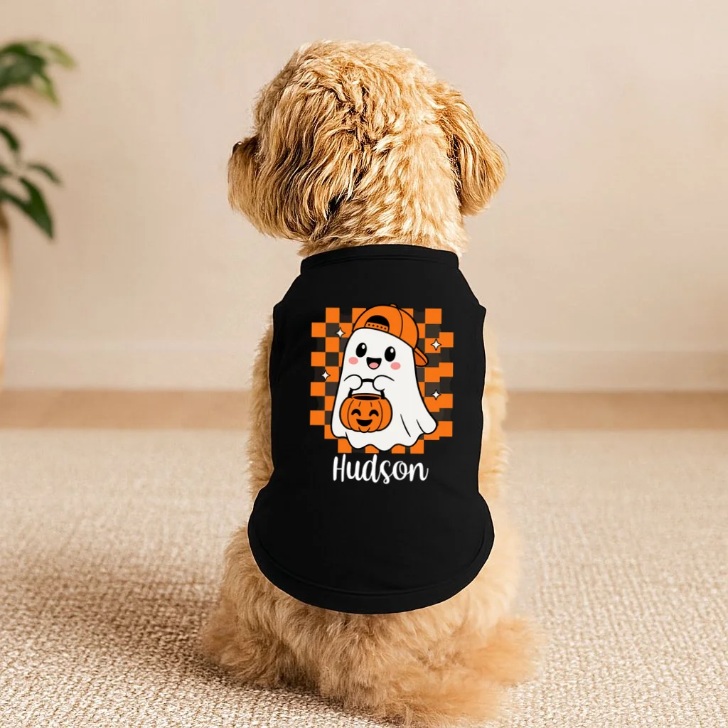 Halloween Ghost Name Personalized Custom Gift - Cute Ghost Pumpkin Custom Design Doggie Tank - Front 1