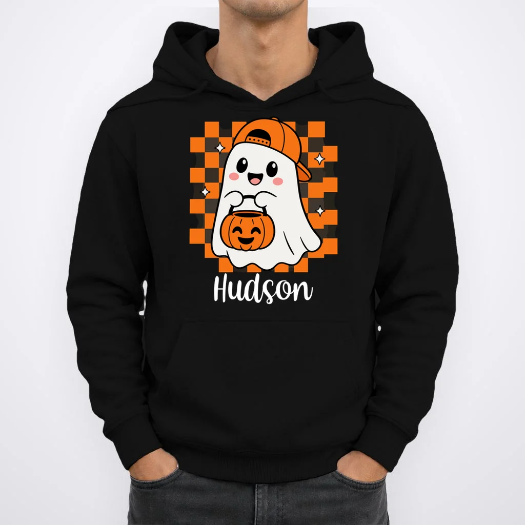 Halloween Ghost Name Personalized Custom Gift - Cute Ghost Pumpkin Custom Design Men's Hoodie - Front 1