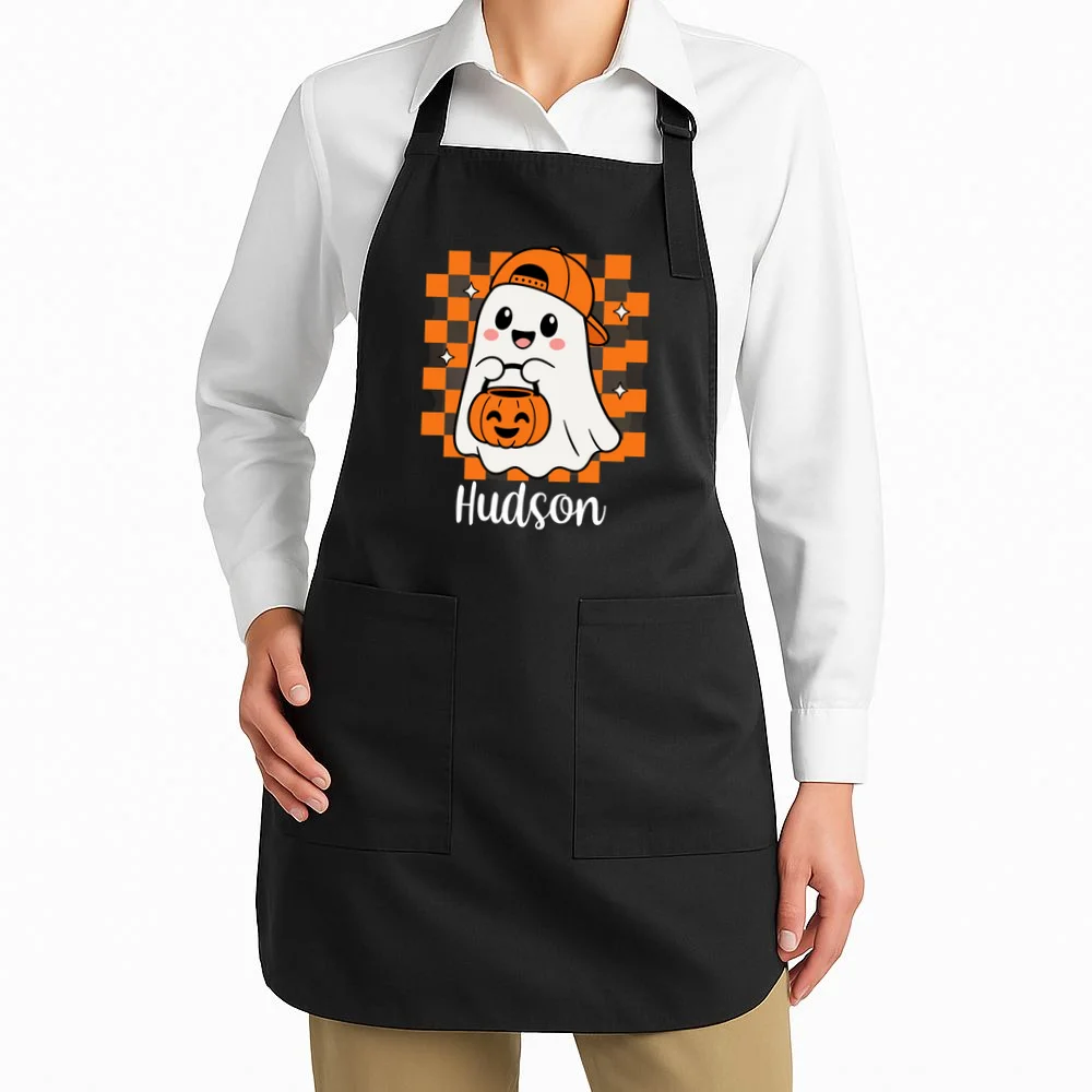 Halloween Ghost Name Personalized Custom Gift - Cute Ghost Pumpkin Custom Design Apron - Front 1