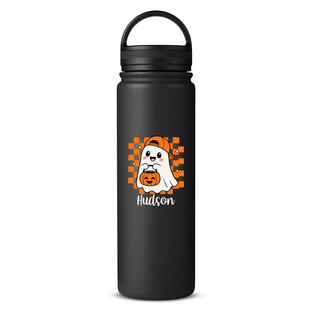 Halloween Ghost Name Personalized Custom Gift - Cute Ghost Pumpkin Custom Design 24oz Water Bottle Front