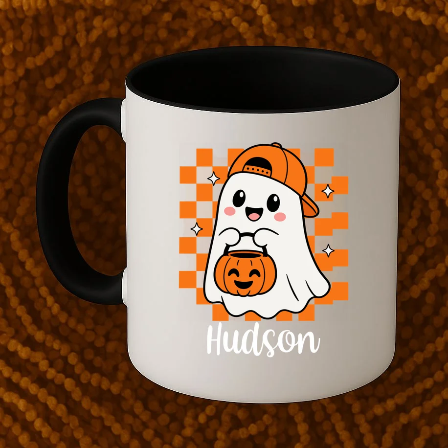Halloween Ghost Name Personalized Custom Gift - Cute Ghost Pumpkin Custom Design Mug - Front 1