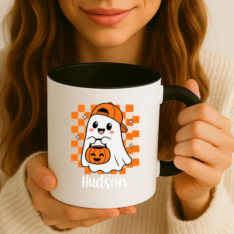 Halloween Ghost Name Personalized Custom Gift - Cute Ghost Pumpkin Custom Design Mug - Front 2