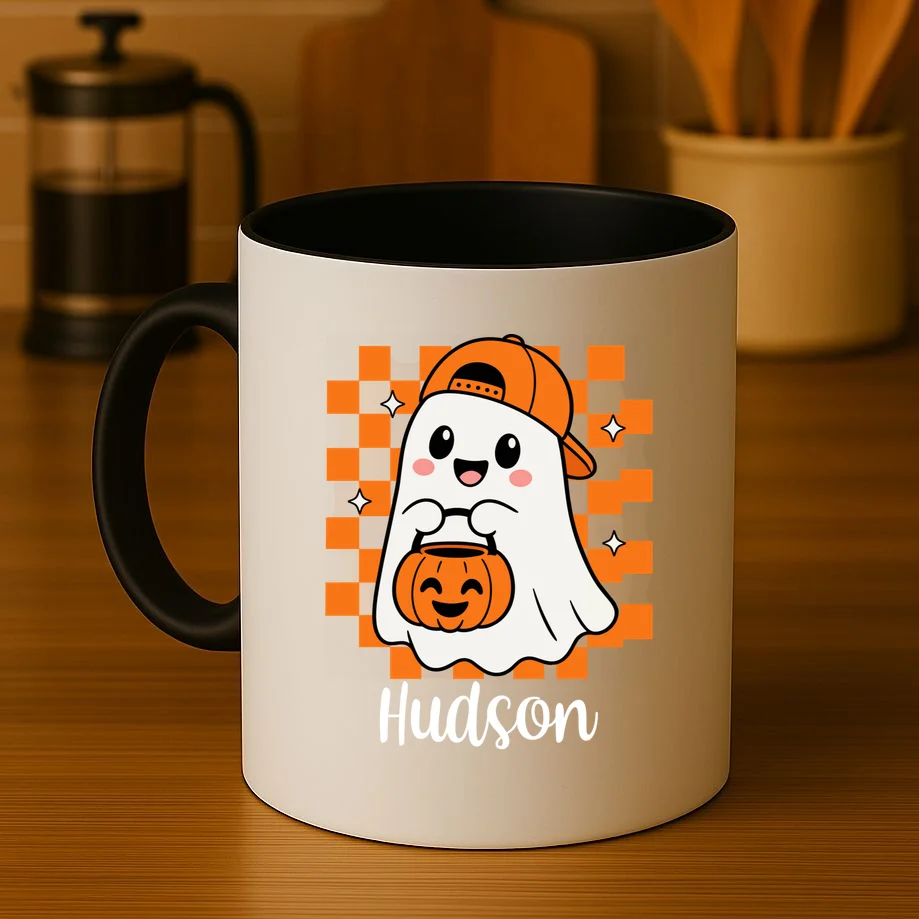 Halloween Ghost Name Personalized Custom Gift - Cute Ghost Pumpkin Custom Design Mug - Front 3
