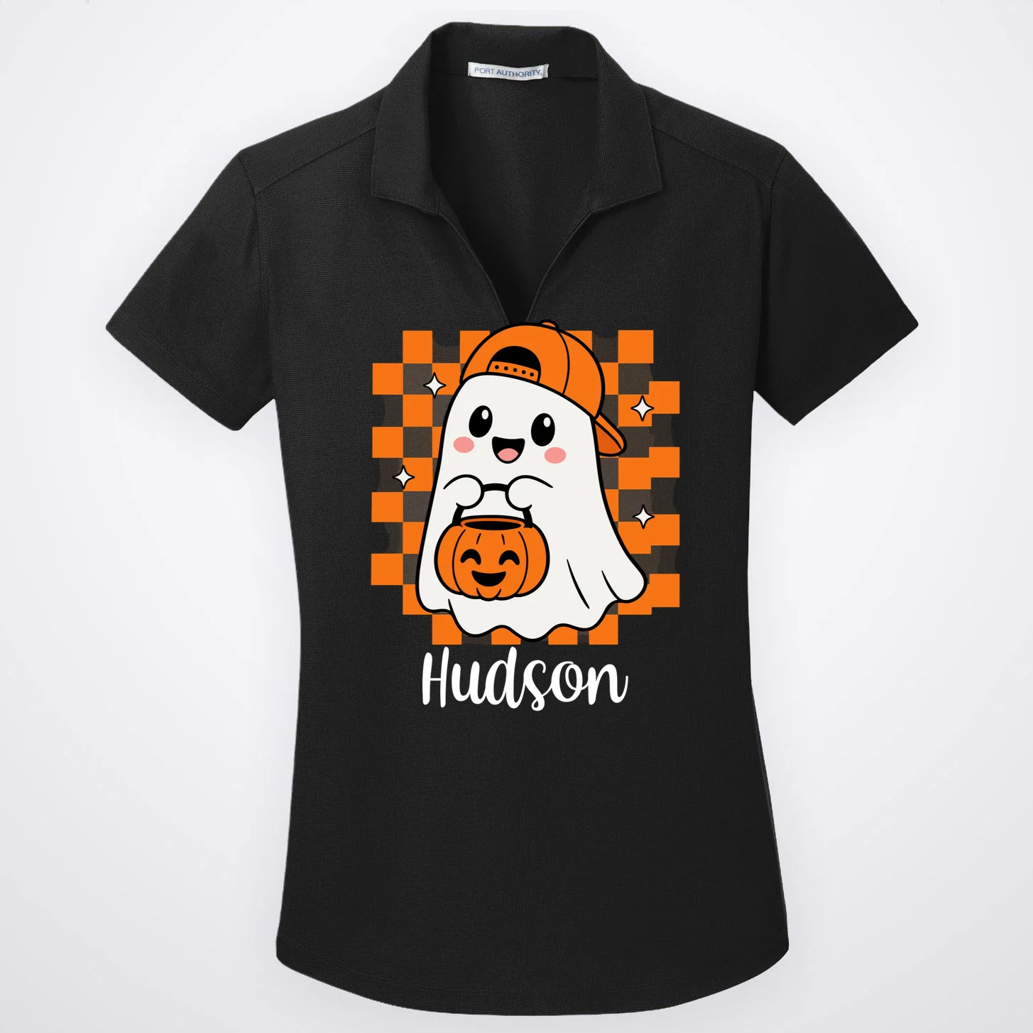 Halloween Ghost Name Personalized Custom Gift - Cute Ghost Pumpkin Custom Design Women's Polo Front