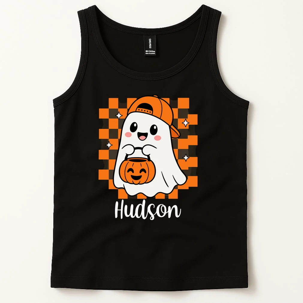 Halloween Ghost Name Personalized Custom Gift - Cute Ghost Pumpkin Custom Design Men's Tank Top - Front 1