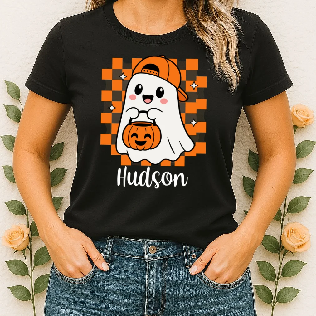 Halloween Ghost Name Personalized Custom Gift - Cute Ghost Pumpkin Custom Design Women's T-Shirt - Front 1