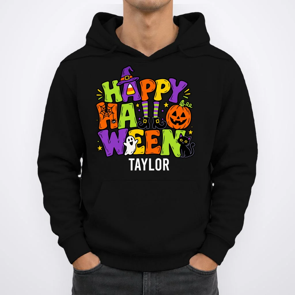 Halloween Happy Halloween Personalized Name - Cute Halloween Character Design Men's Hoodie - Front 1