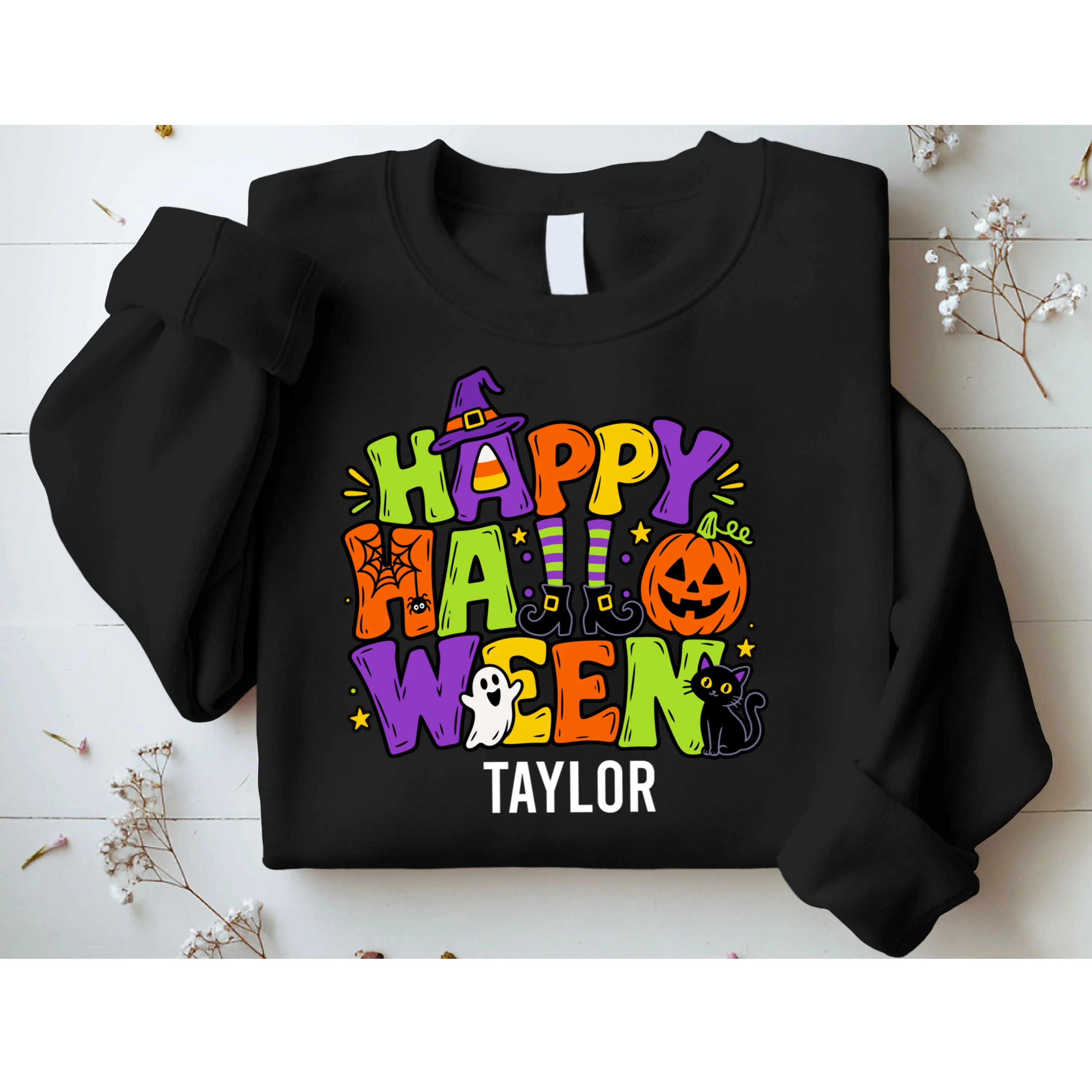 Halloween Happy Halloween Personalized Name - Cute Halloween Character Design Men's Sweatshirt - Front 1