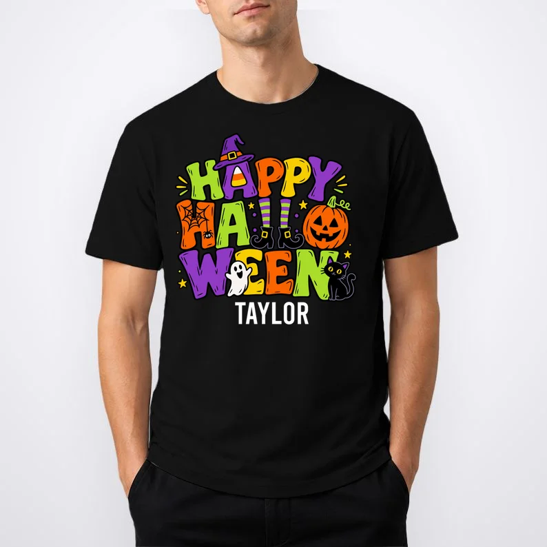 Halloween Happy Halloween Personalized Name - Cute Halloween Character Design Men's T-Shirt - Front 1