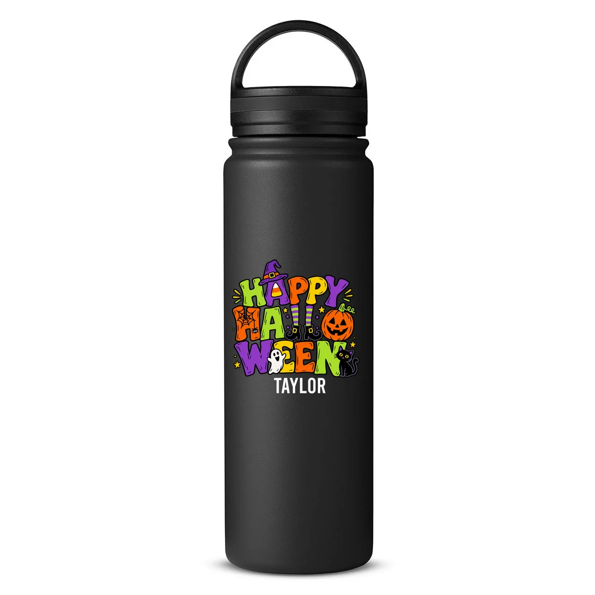 Halloween Happy Halloween Personalized Name - Cute Halloween Character Design 24oz Water Bottle Front