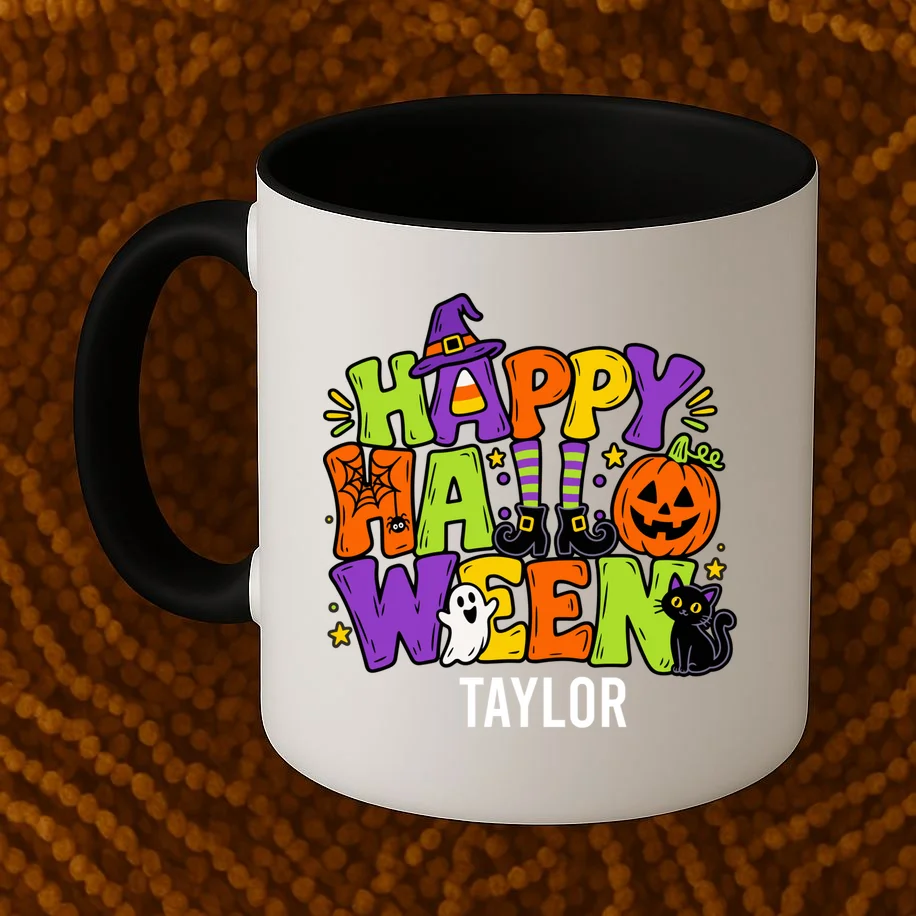 Halloween Happy Halloween Personalized Name - Cute Halloween Character Design Mug - Front 1