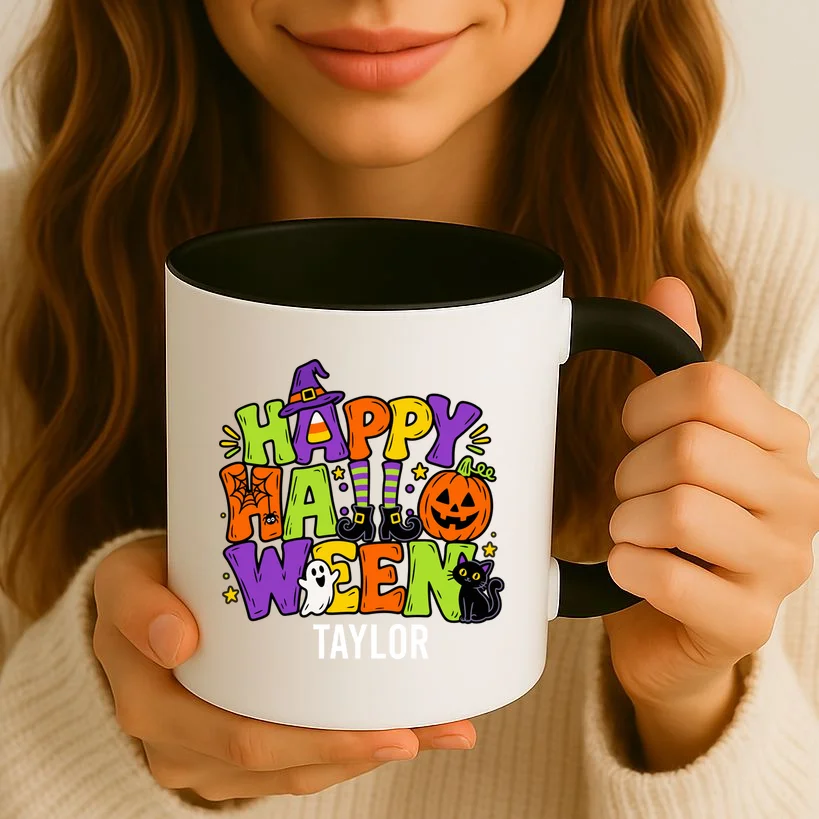 Halloween Happy Halloween Personalized Name - Cute Halloween Character Design Mug - Front 2